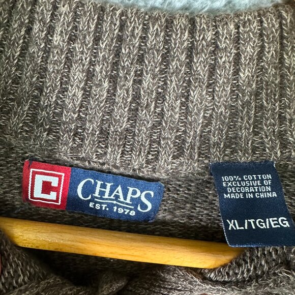 Chaps Ralph Lauren Sweater Mens XL Elbow Patches Thick Cotton Pullover Brown - Picture 7 of 10